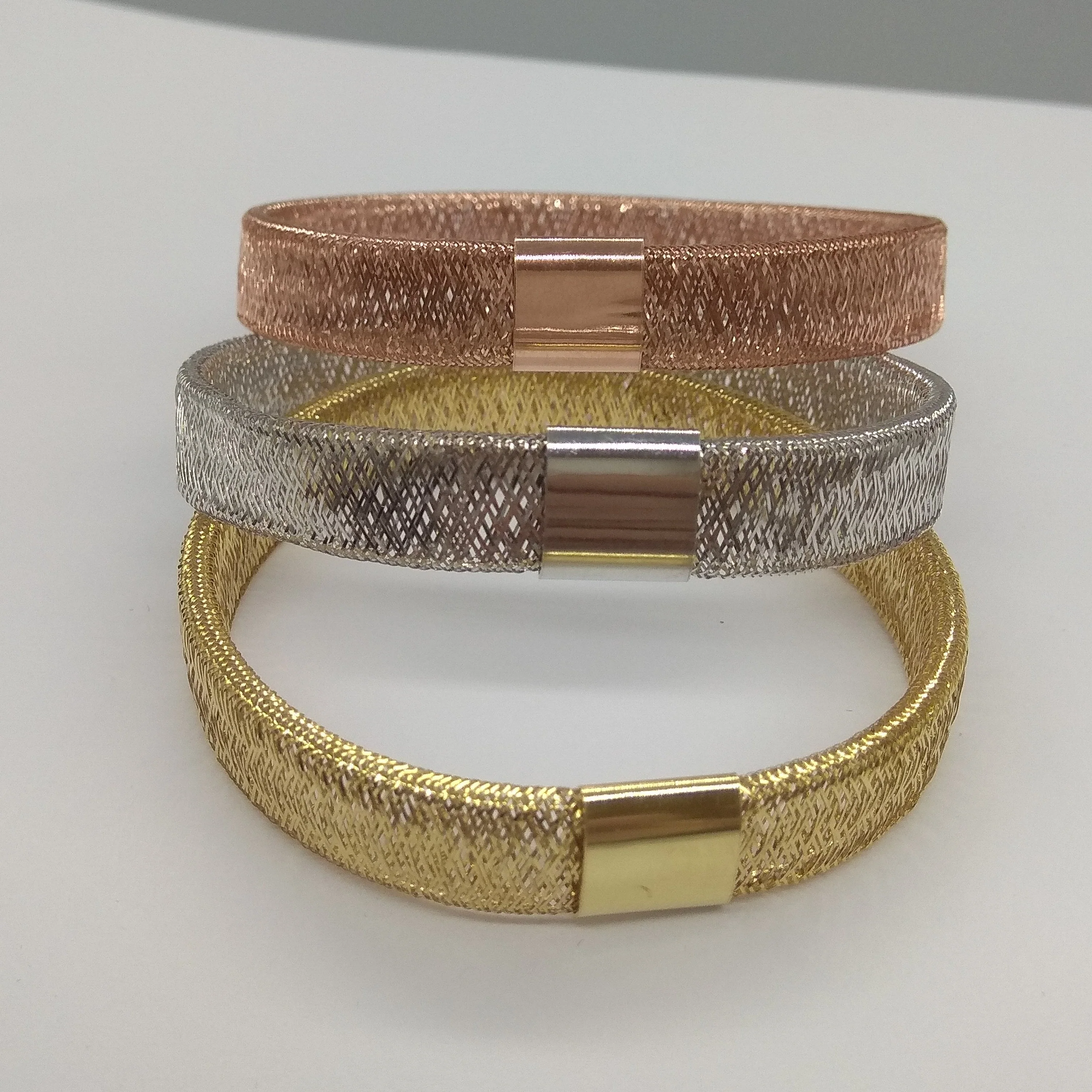 18K Gold Elastic Bangle Set (3 Colors) - Image 3
