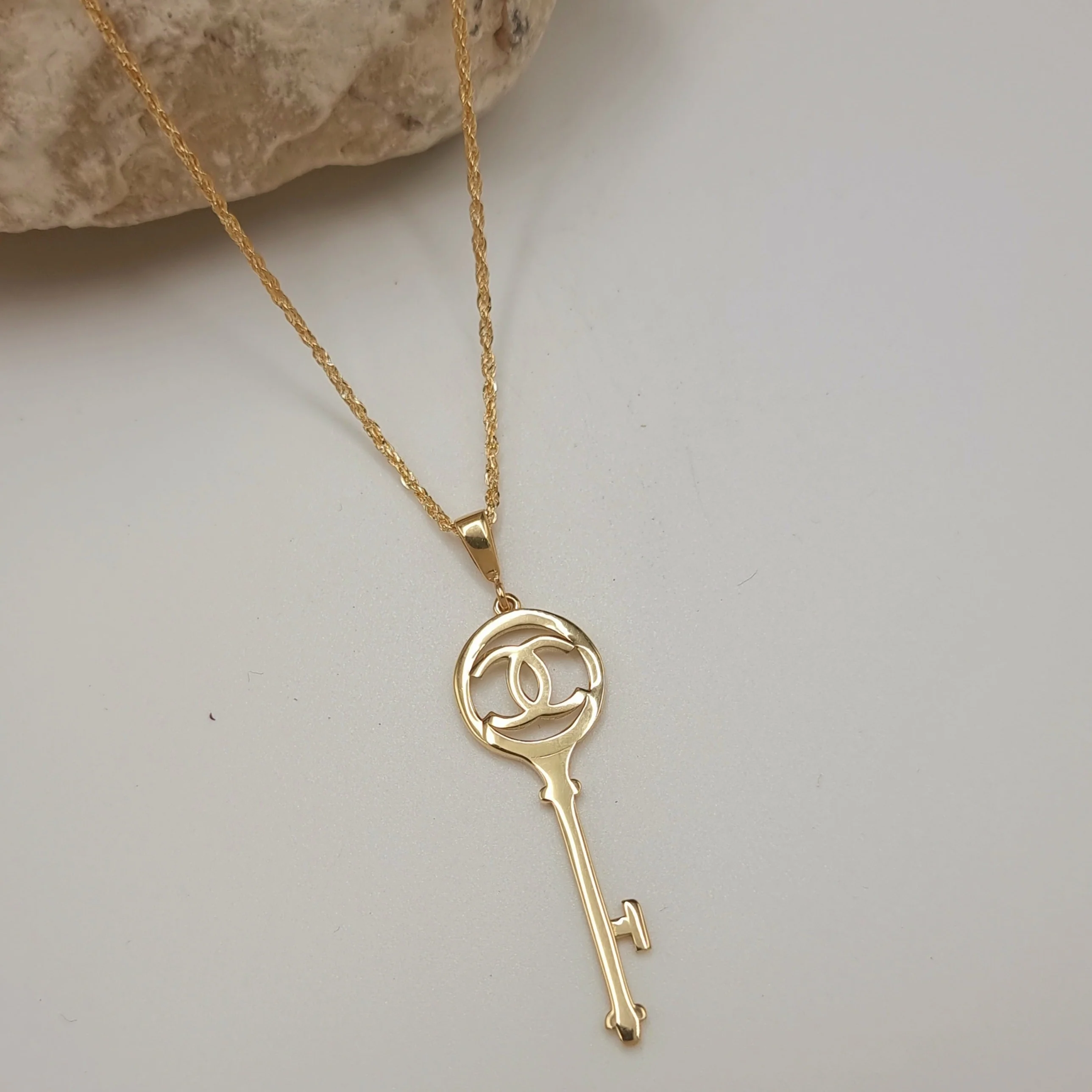 18K Pure Gold C.H Key Necklace - Image 3