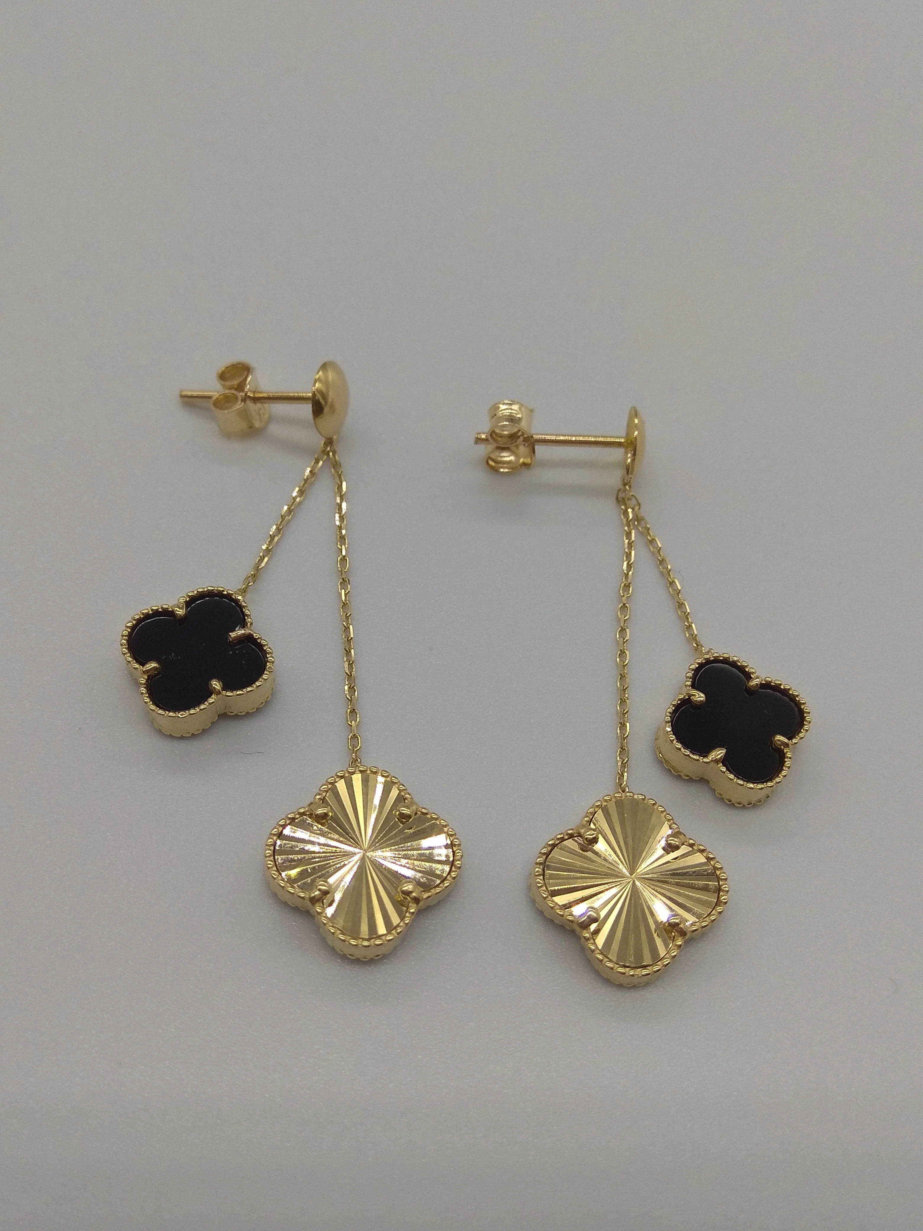 18K Pure Gold Dangling V.C Black Earring Set - Image 5