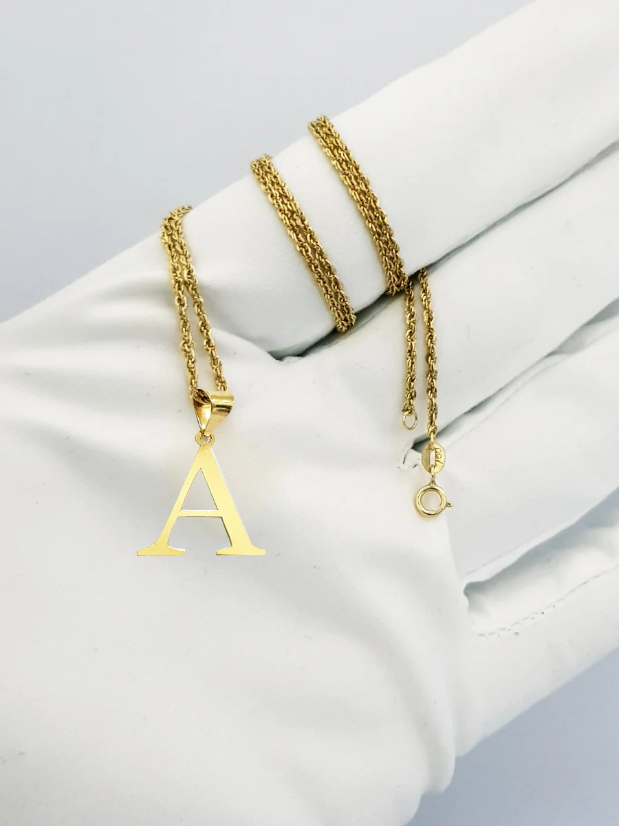 18K Pure Gold Letter A Design Necklace - Image 4
