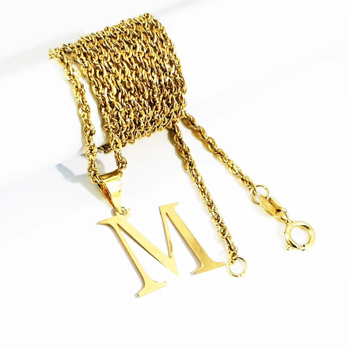 18K Pure Gold Letter M Design Necklace - Image 3