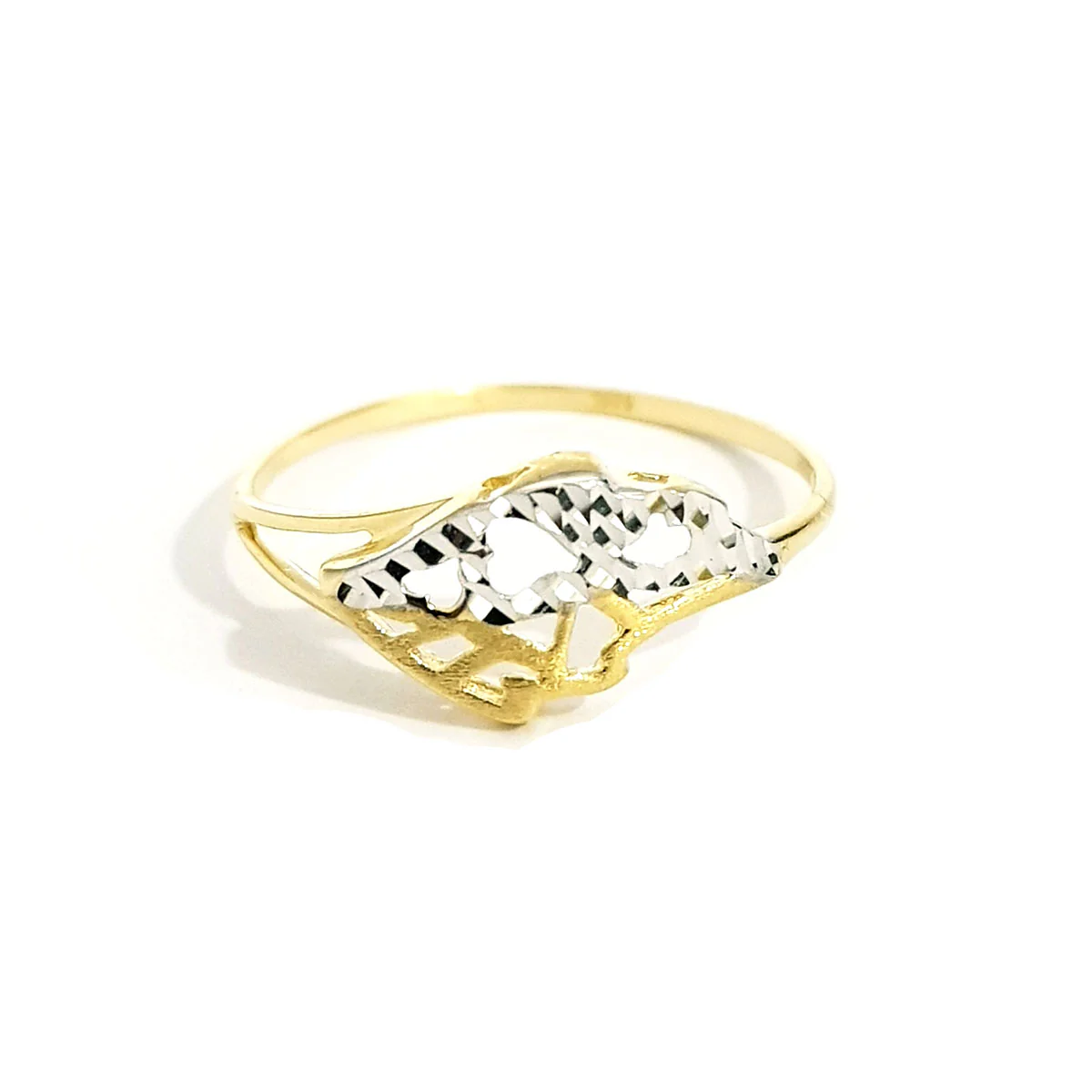18K Pure Gold Three White Heart Ring - Image 3