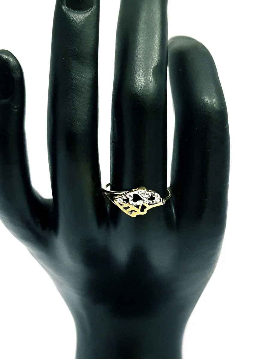 18K Pure Gold Three White Heart Ring - Image 5