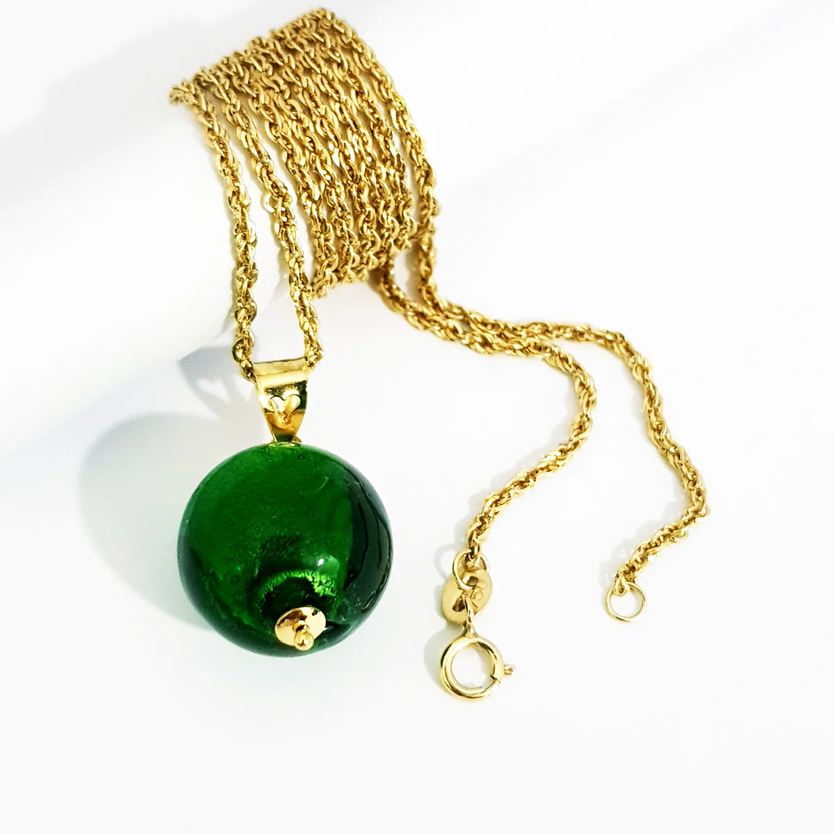 18K Pure Gold Green Ball Stone Necklace - Image 3