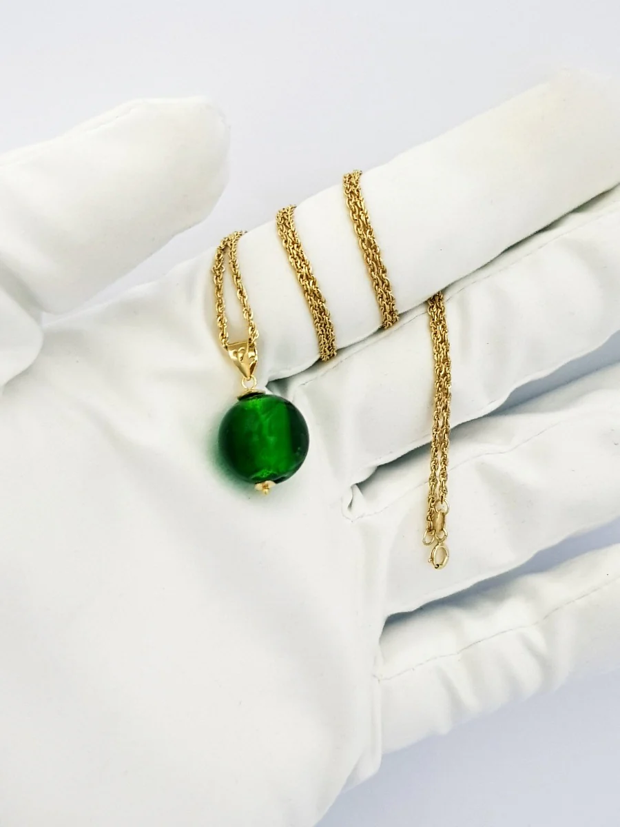 18K Pure Gold Green Ball Stone Necklace - Image 4