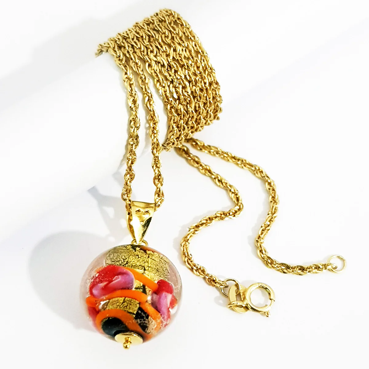 18K Pure Gold Multi Color Ball Stone Necklace - Image 3