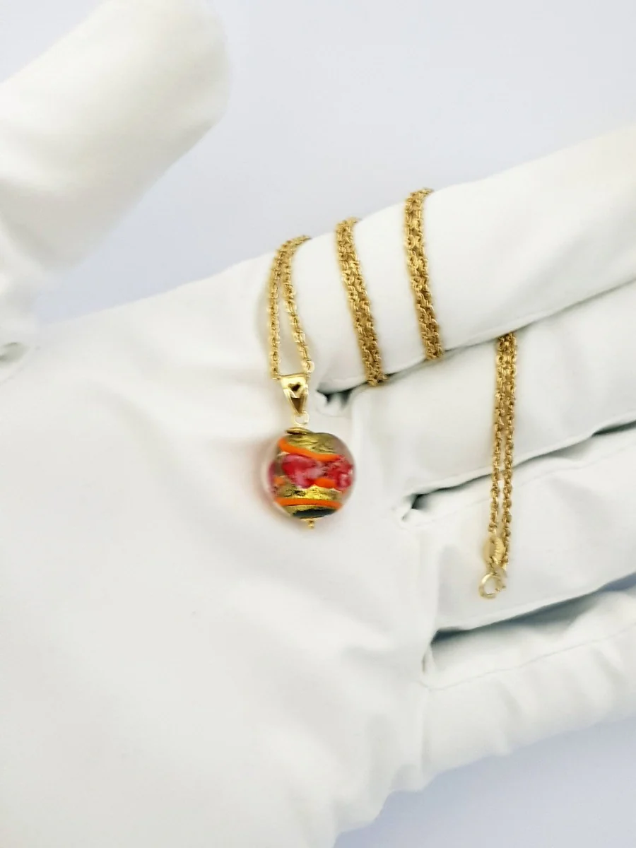 18K Pure Gold Multi Color Ball Stone Necklace - Image 4