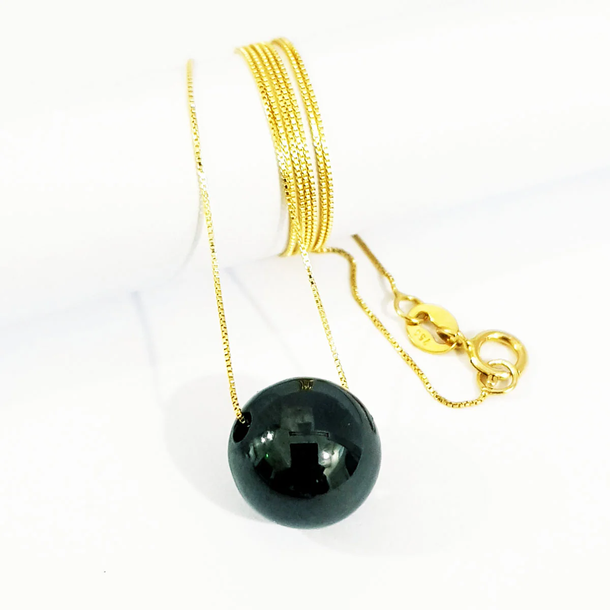 18K Pure Gold Black Stone Necklace - Image 3