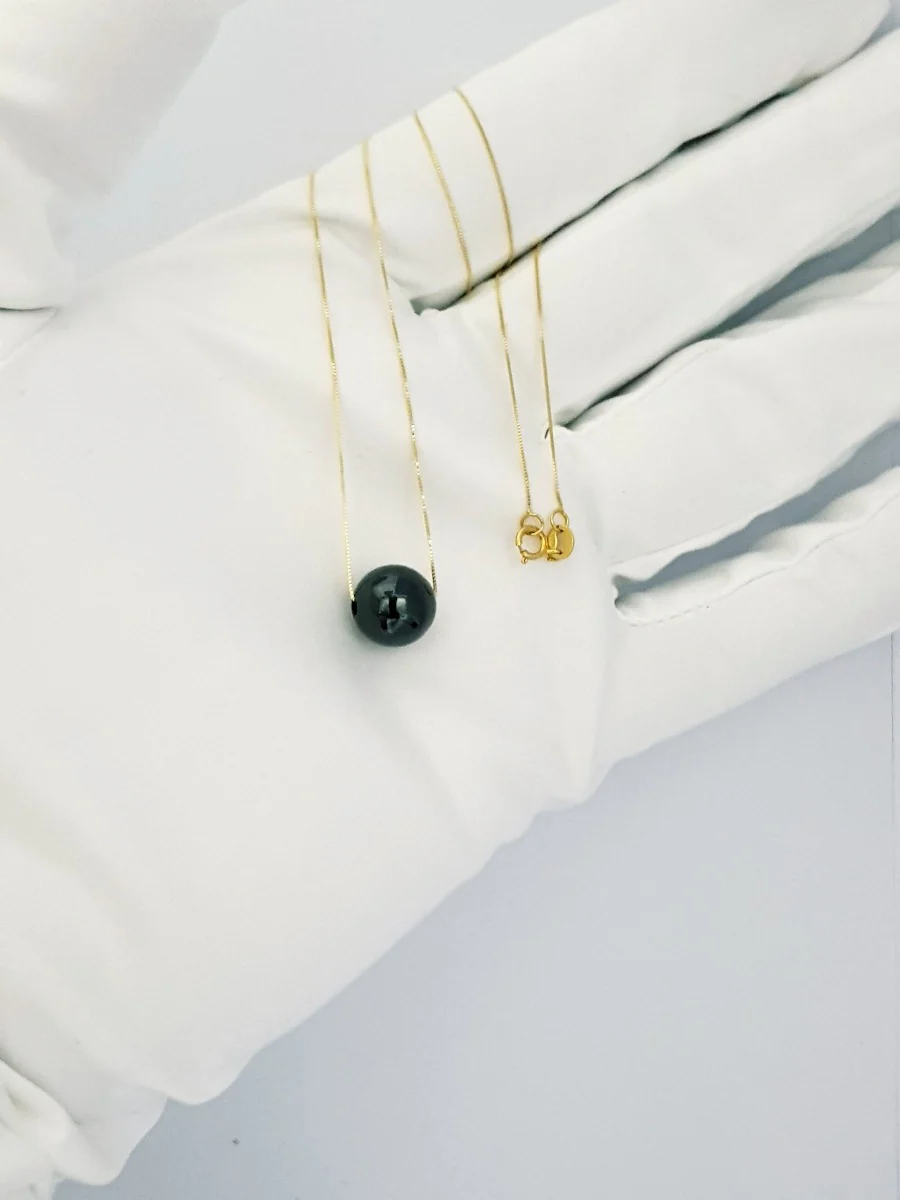 18K Pure Gold Black Stone Necklace - Image 4