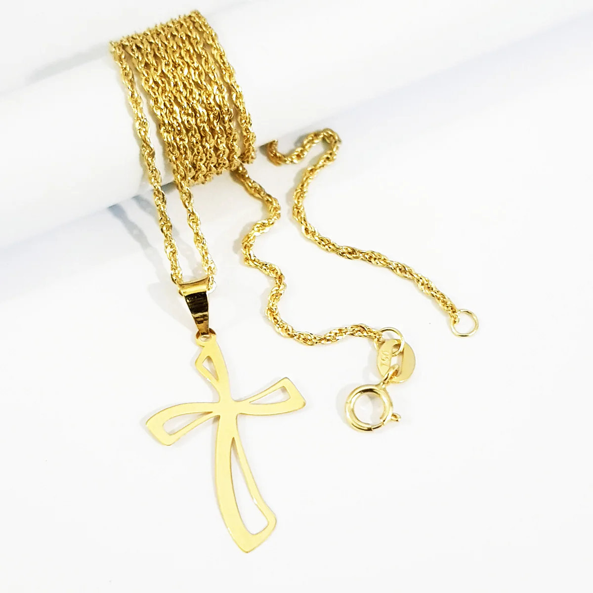18K Pure Gold Cross Design Necklace - Image 3