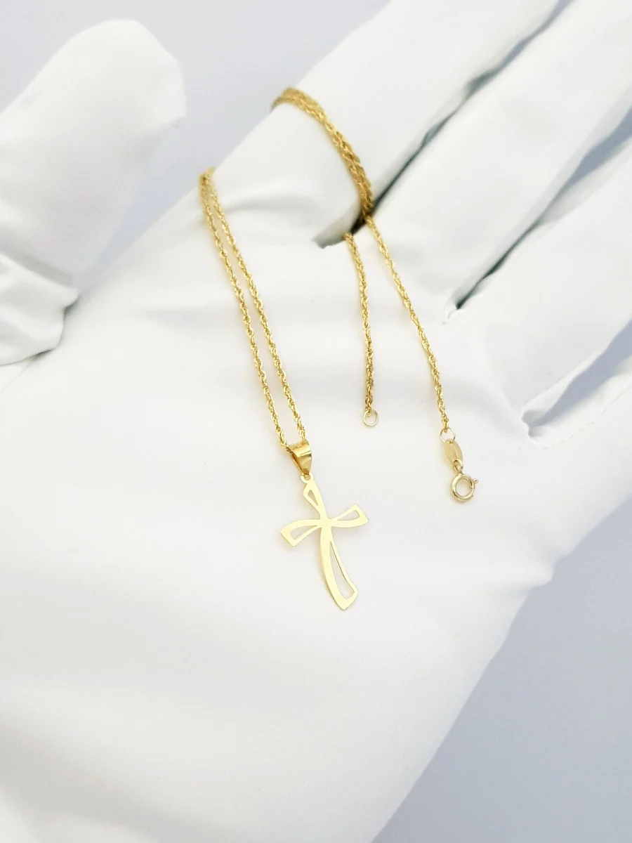 18K Pure Gold Cross Design Necklace - Image 4