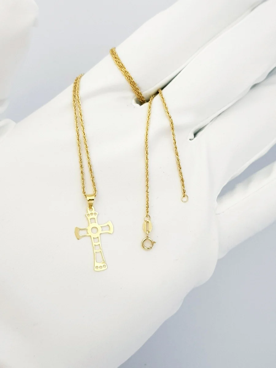 18K Pure Gold Cross Design Necklace - Image 4