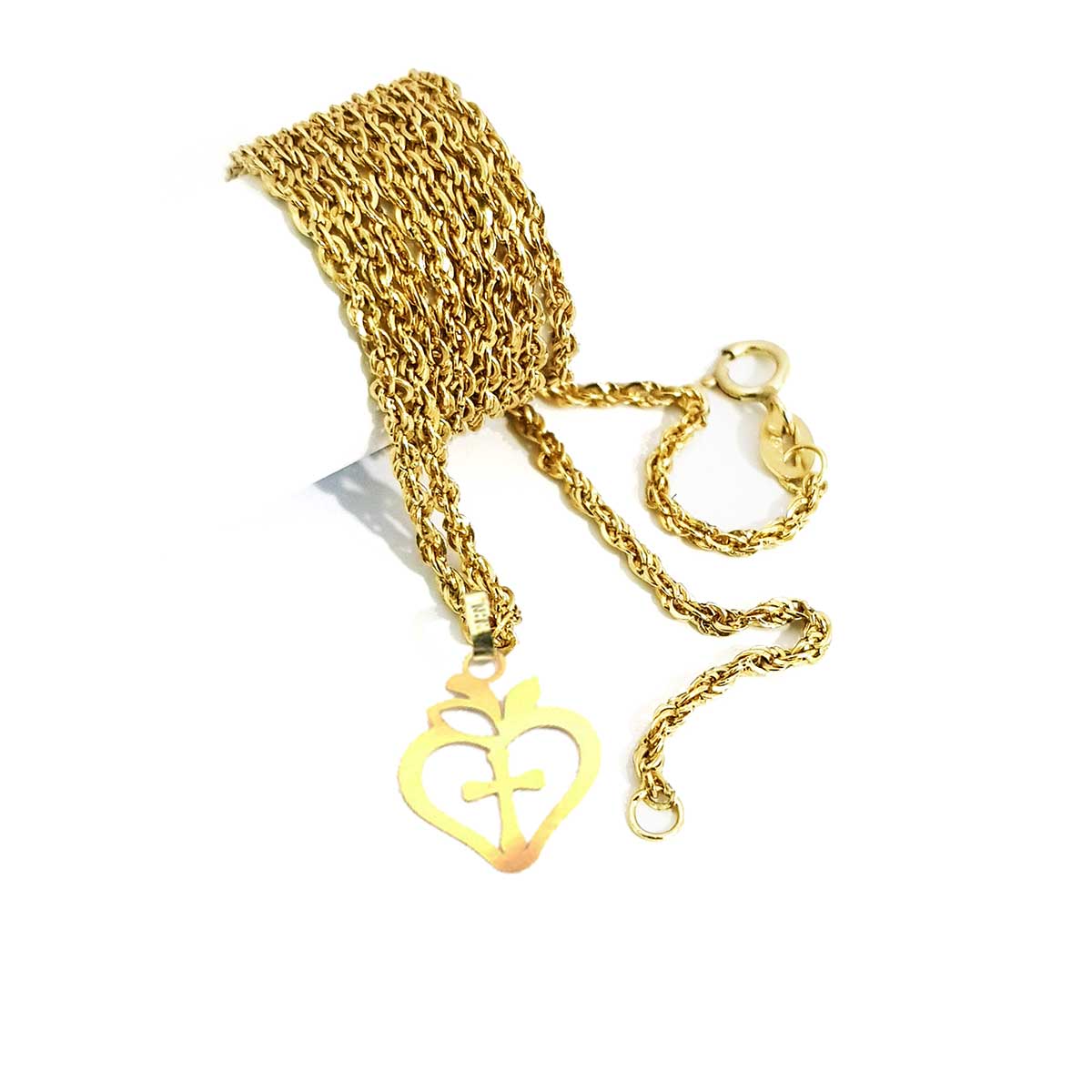 18K Pure Gold Cross Heart w/ Cross Design Necklace - Image 4