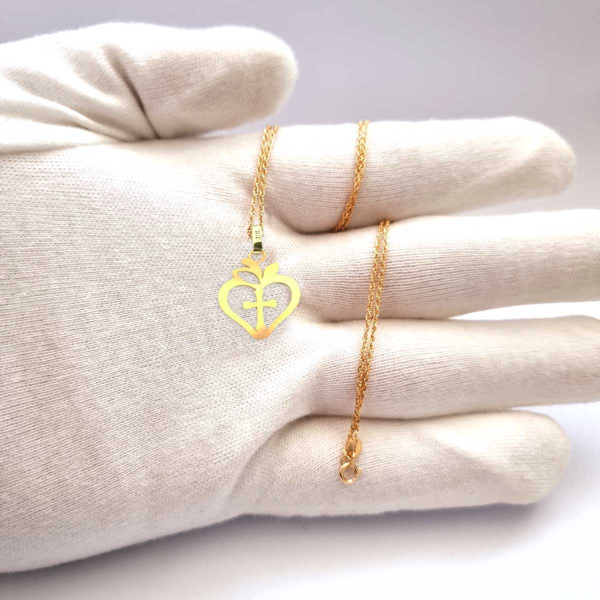18K Pure Gold Cross Heart w/ Cross Design Necklace - Image 5
