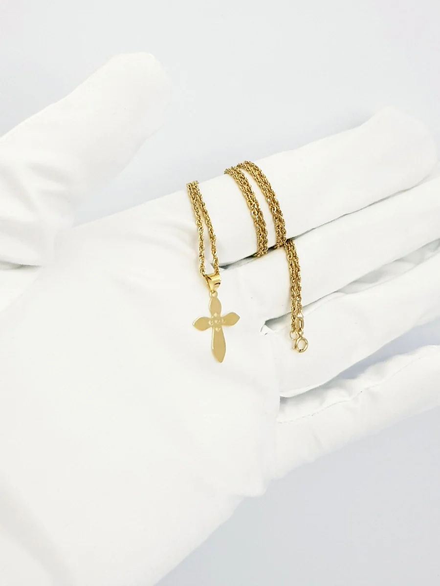 18K Pure Gold Arrow Cross Necklace - Image 4