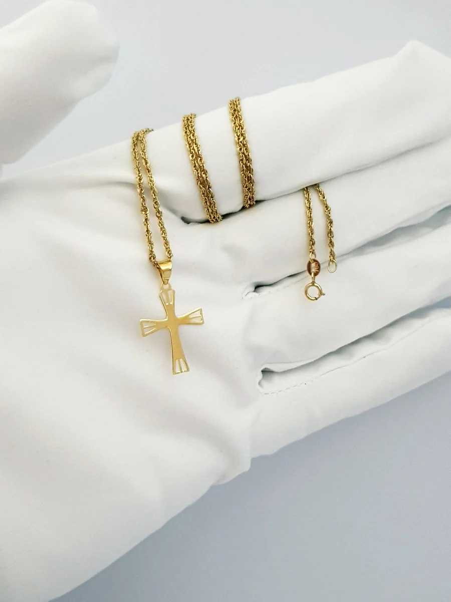 18K Pure Gold Side Line Cross Necklace - Image 5
