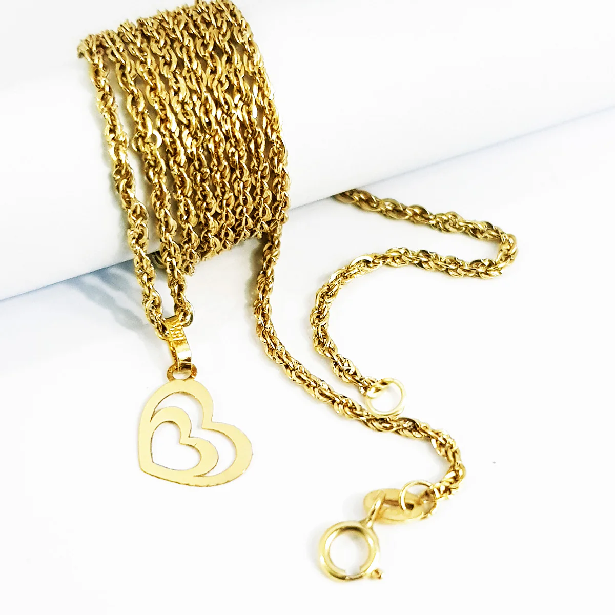 18K Pure Gold Double Heart Necklace - Image 3