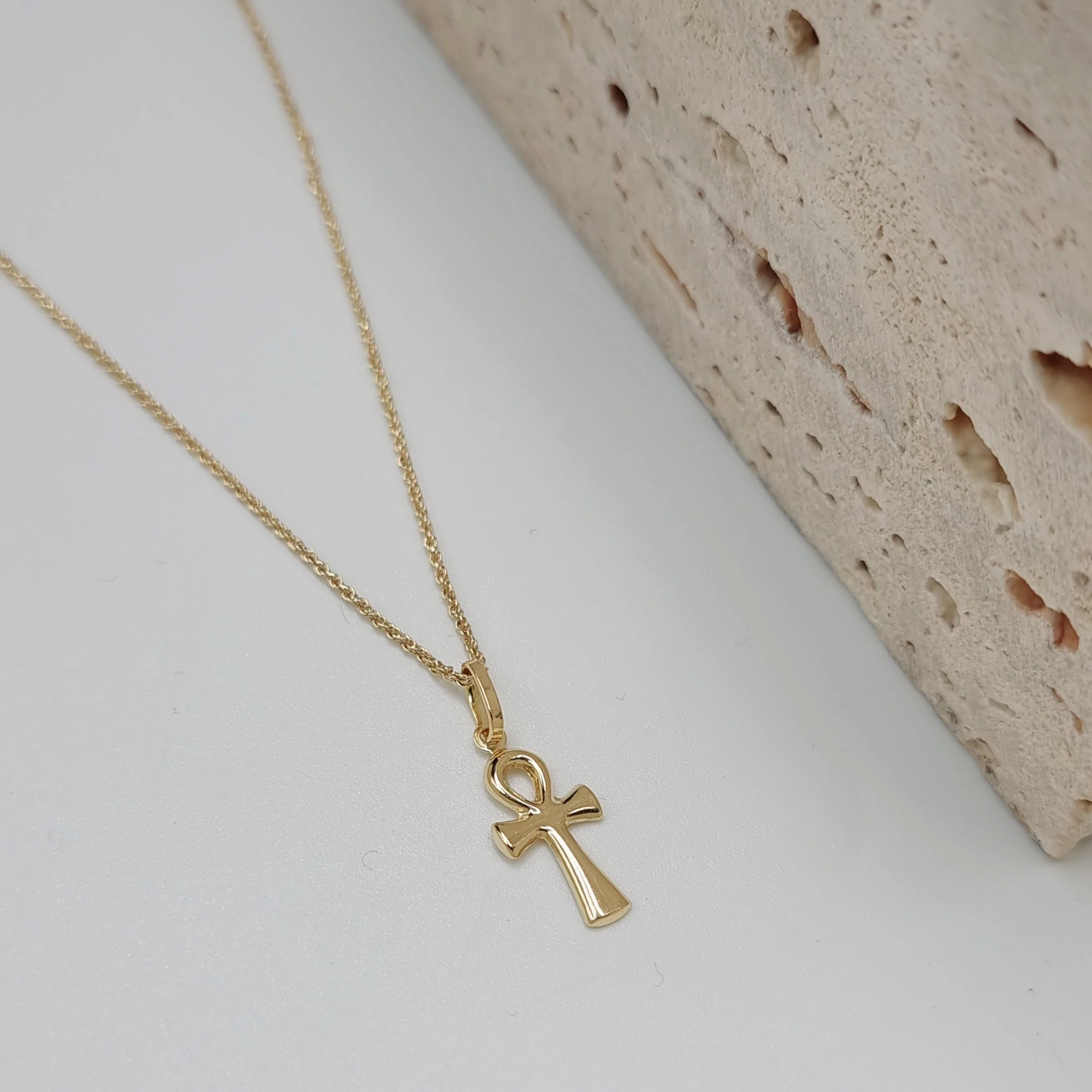 18K Pure Gold Egyptian Cross Design Necklace - Image 3