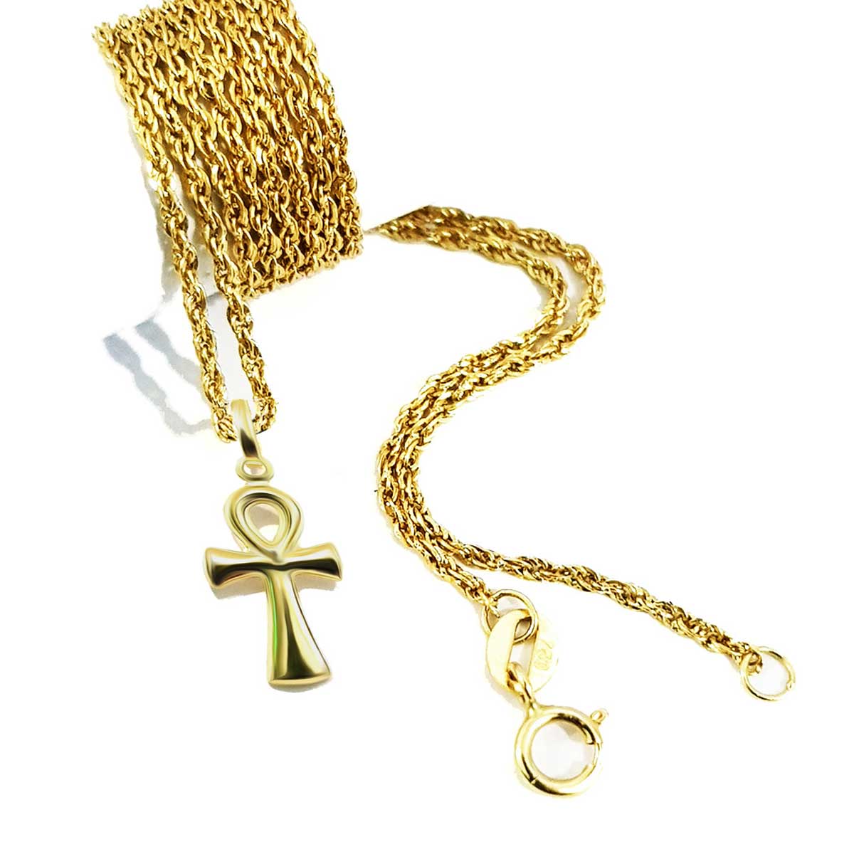 18K Pure Gold Egyptian Cross Design Necklace - Image 5