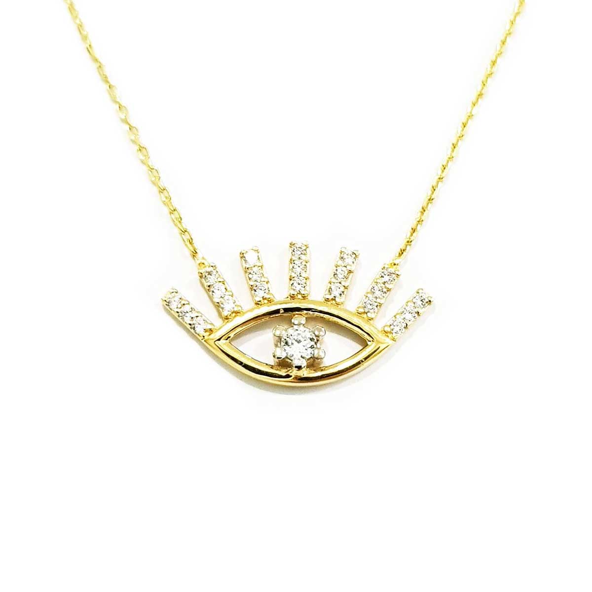 18K Pure Gold Eye Design w/ Zircon Stone Necklace - Image 4