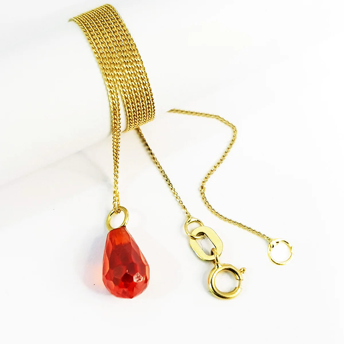 18K Pure Gold Garnet Stone Necklace - Image 3