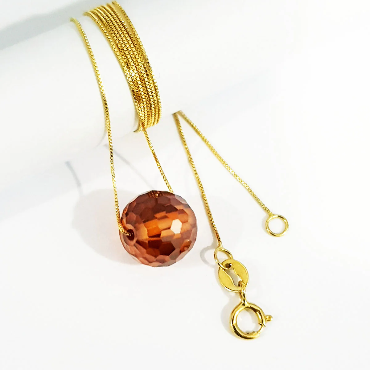 18K Pure Gold Brown Ball Gem Necklace - Image 3