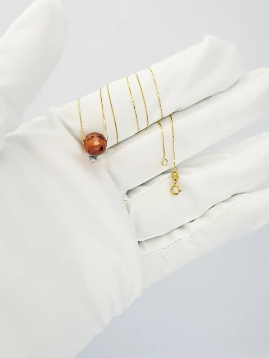 18K Pure Gold Brown Ball Gem Necklace - Image 4