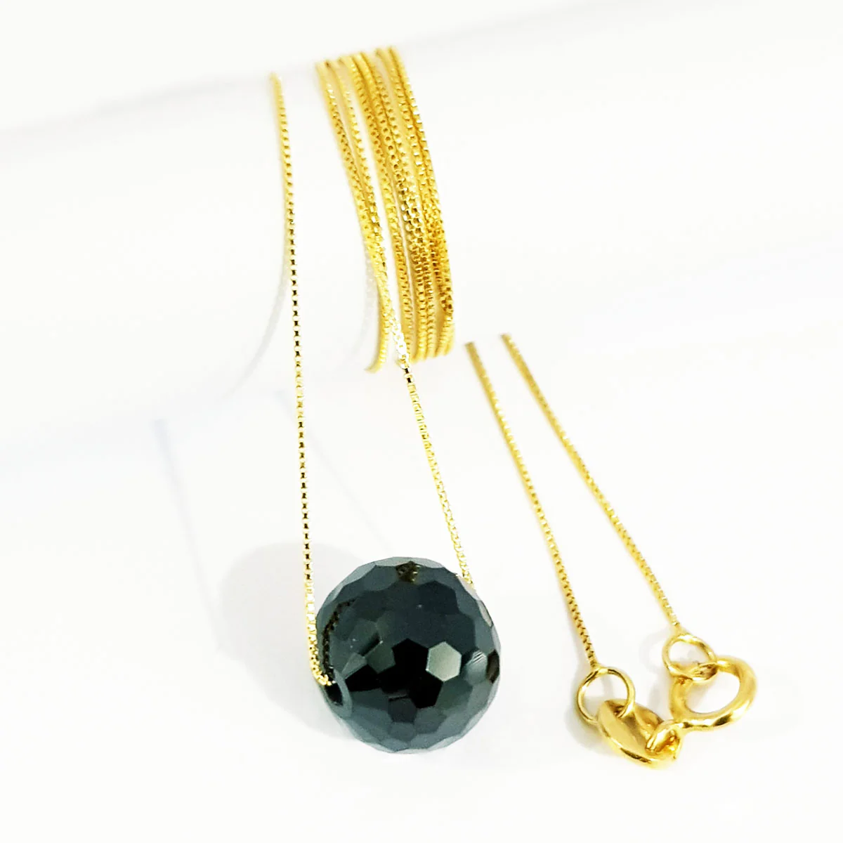 18K Pure Gold Black Ball Gem Necklace - Image 3