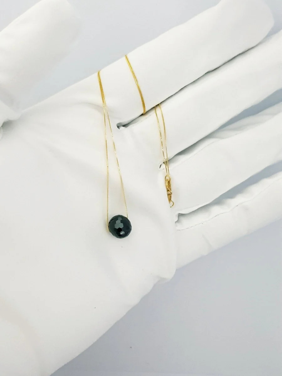 18K Pure Gold Black Ball Gem Necklace - Image 4