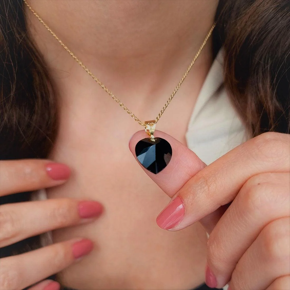 18K Pure Gold Heart Gem Necklace - Image 3