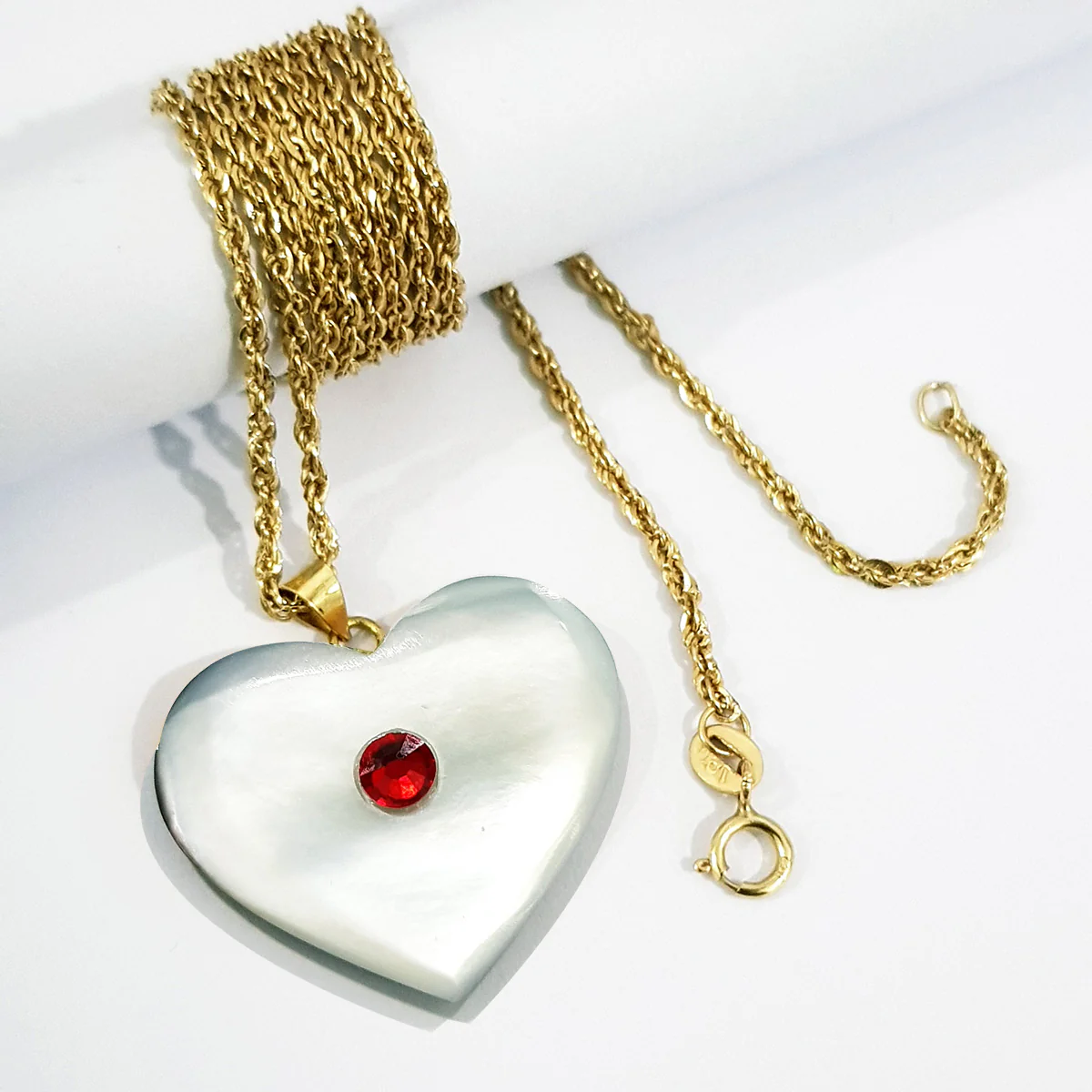 18K Pure Gold Heart Gem Necklace - Image 3
