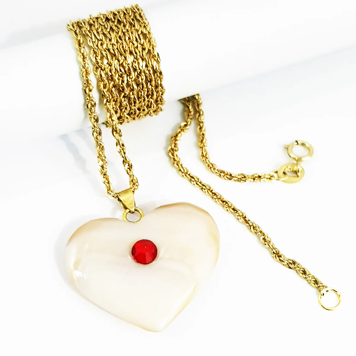 18K Pure Gold Heart Stone Design Necklace - Image 3