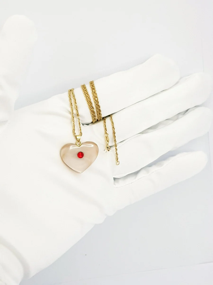 18K Pure Gold Heart Stone Design Necklace - Image 4