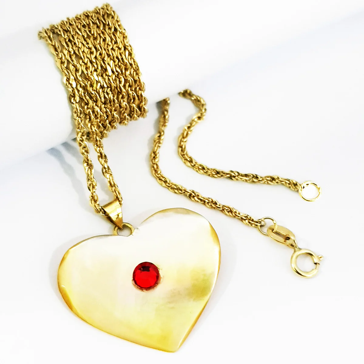 18K Pure Gold Heart Stone Design Necklace - Image 3
