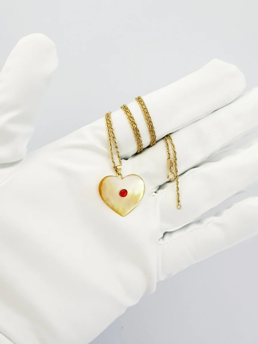 18K Pure Gold Heart Stone Design Necklace - Image 4