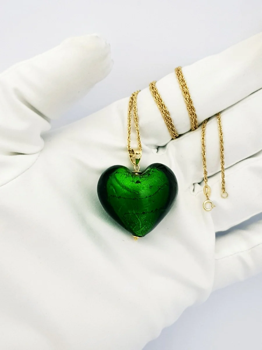 18K Pure Gold Heart Stone Necklace - Image 4