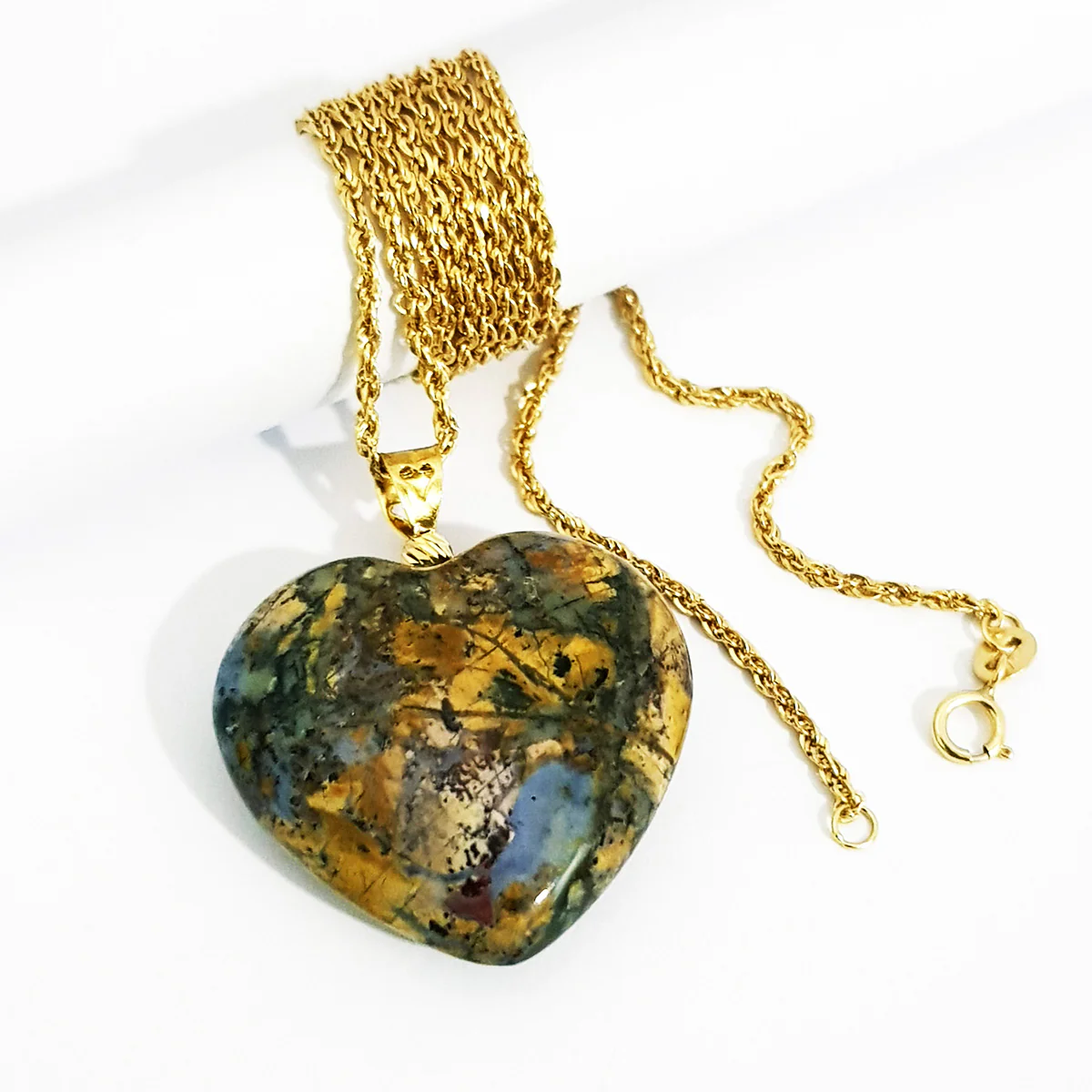 18K Pure Gold Heart Stone Necklace - Image 5