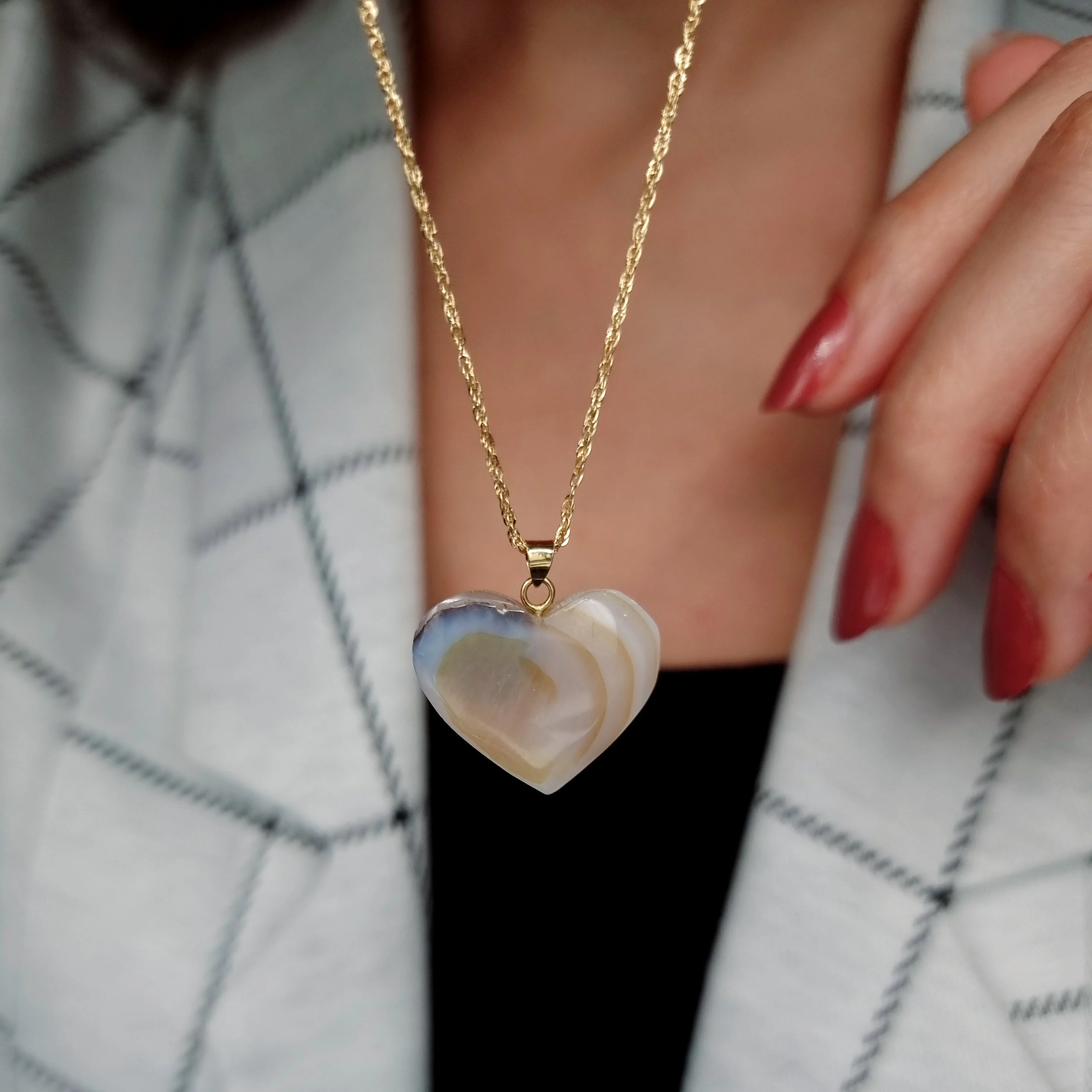 18K Pure Gold Heart Stone Necklace GNK687 - Image 3