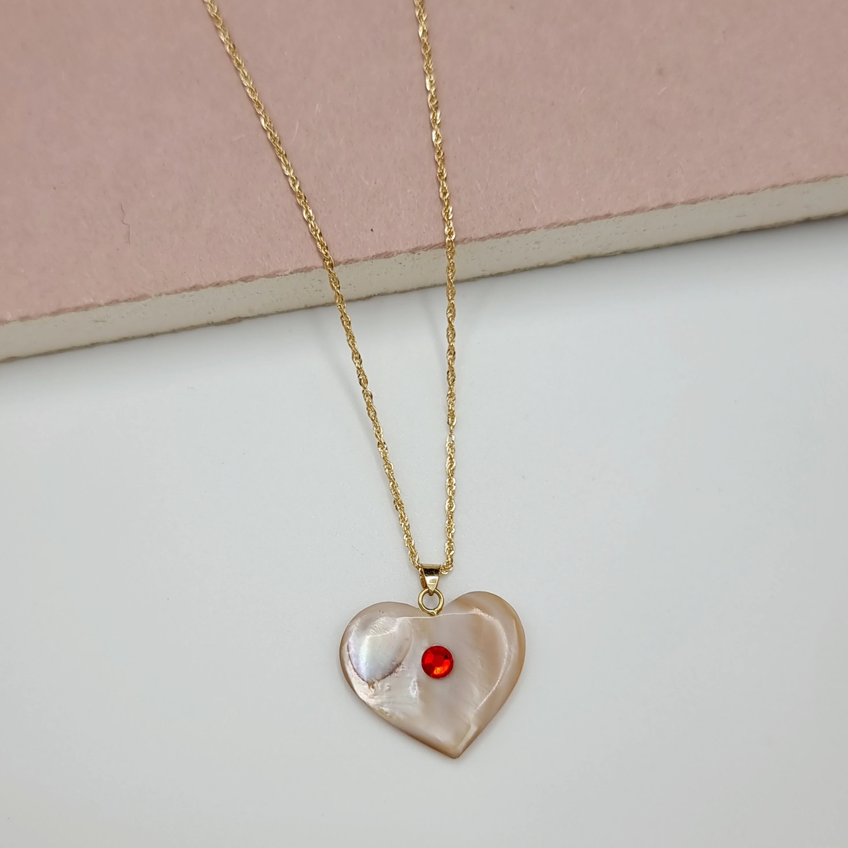18K Pure Gold Heart Stone Necklace GNK687 - Image 4