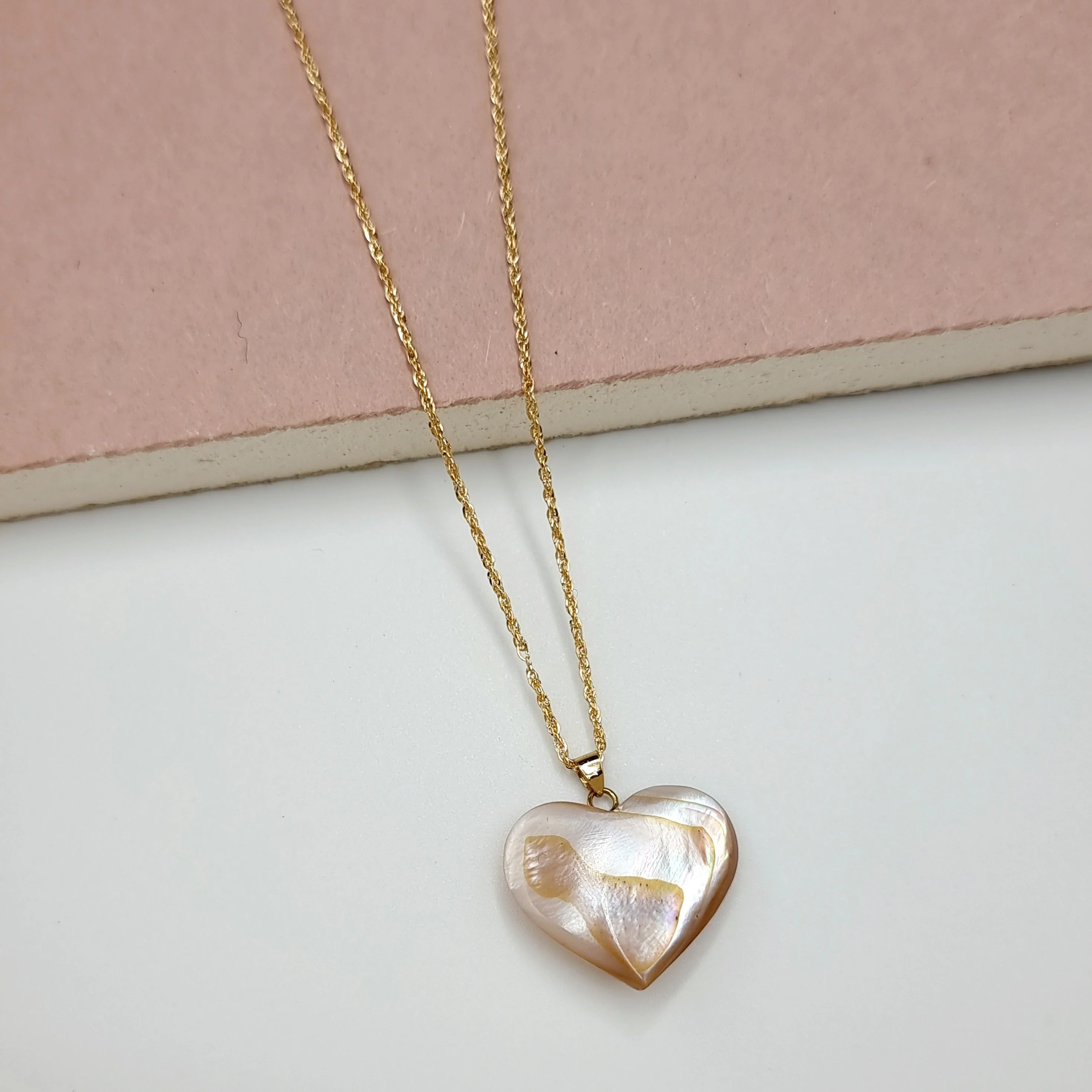18K Pure Gold Heart Stone Necklace GNK687 - Image 5