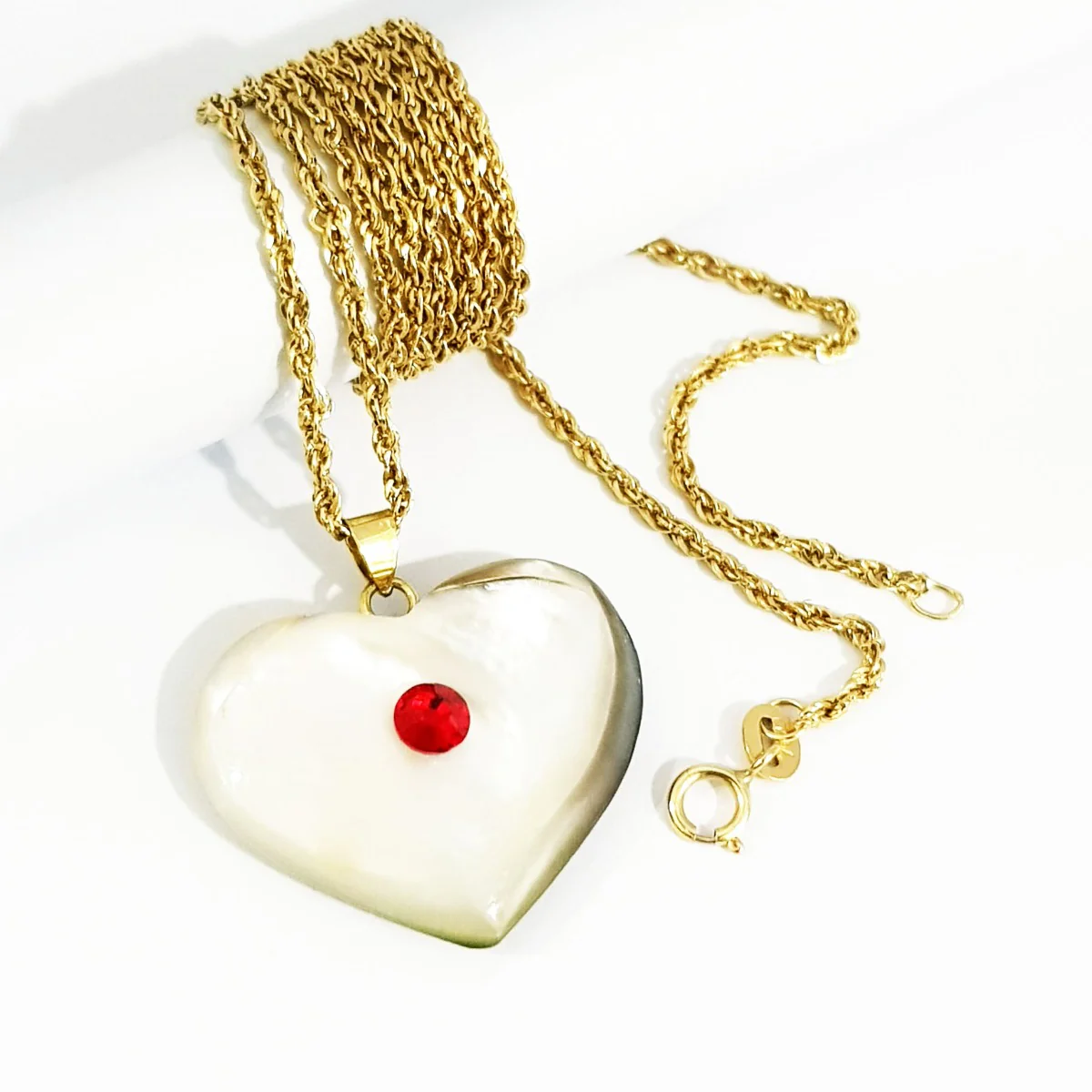 18K Pure Gold Heart Stone Necklace GNK687 - Image 8