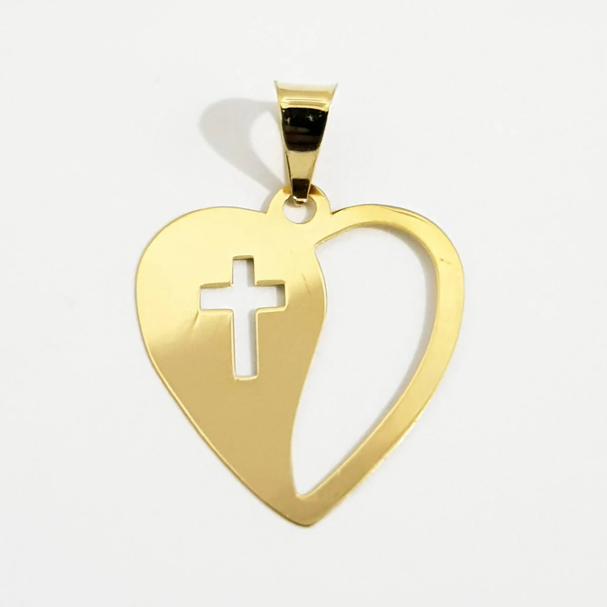 18K Pure Gold Heart w/ Cross Design Necklace - Image 3