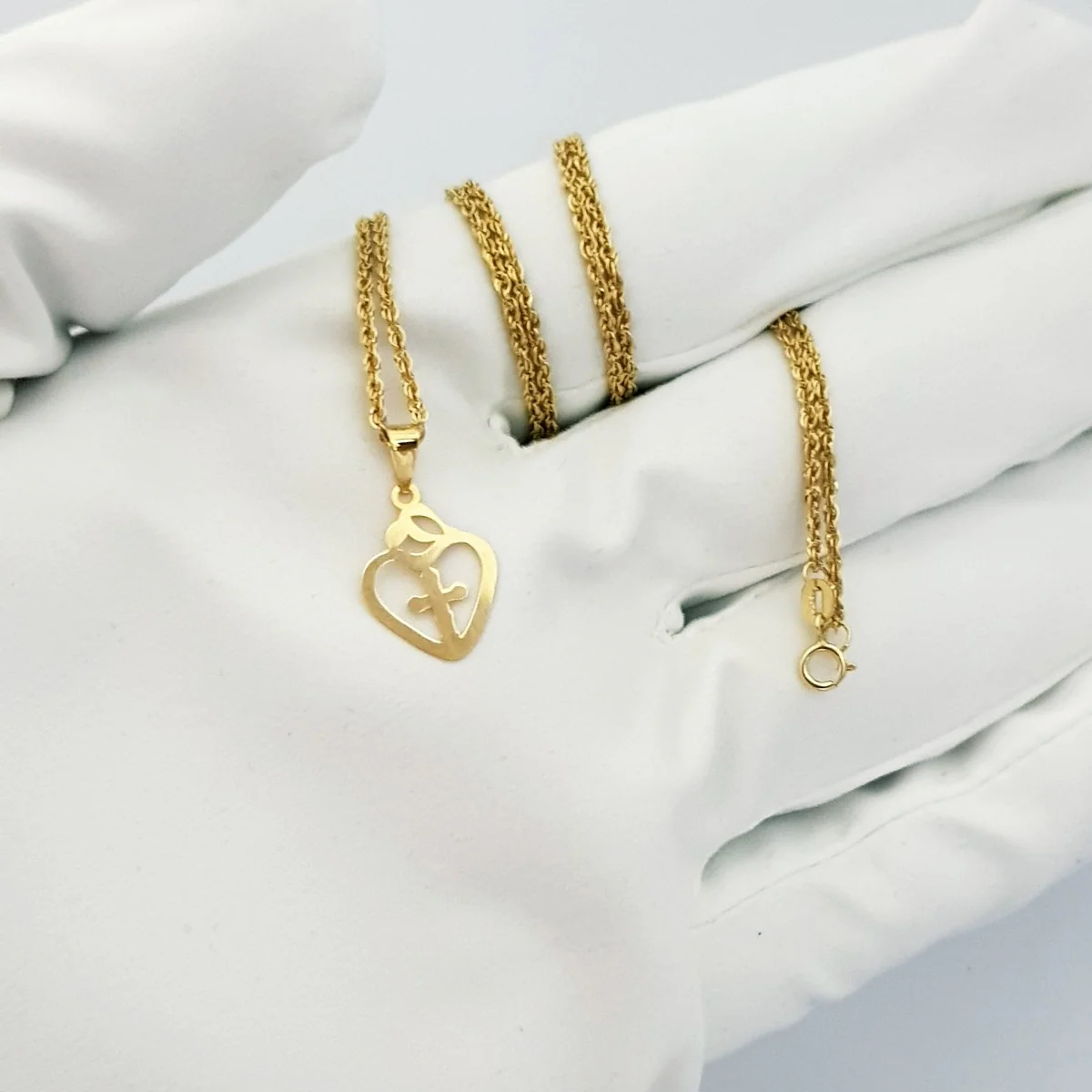 18K Pure Gold Heart w/ Cross Necklace - Image 4