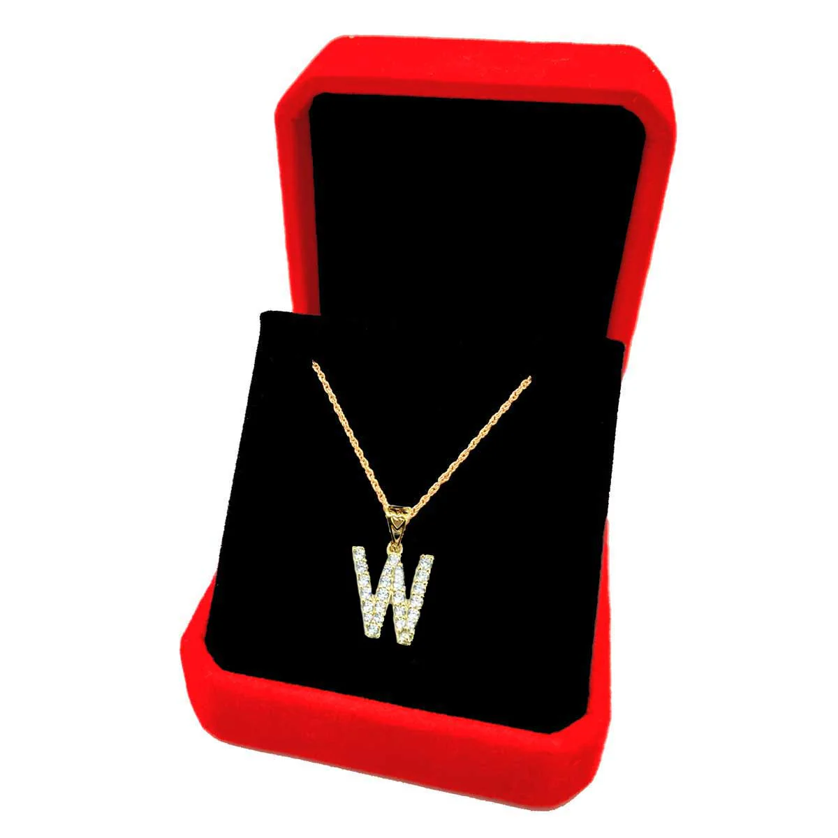 18K Pure Gold Letter W Design w/ Zircon Stone Necklace - Image 3