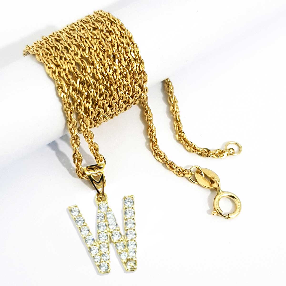 18K Pure Gold Letter W Design w/ Zircon Stone Necklace - Image 4