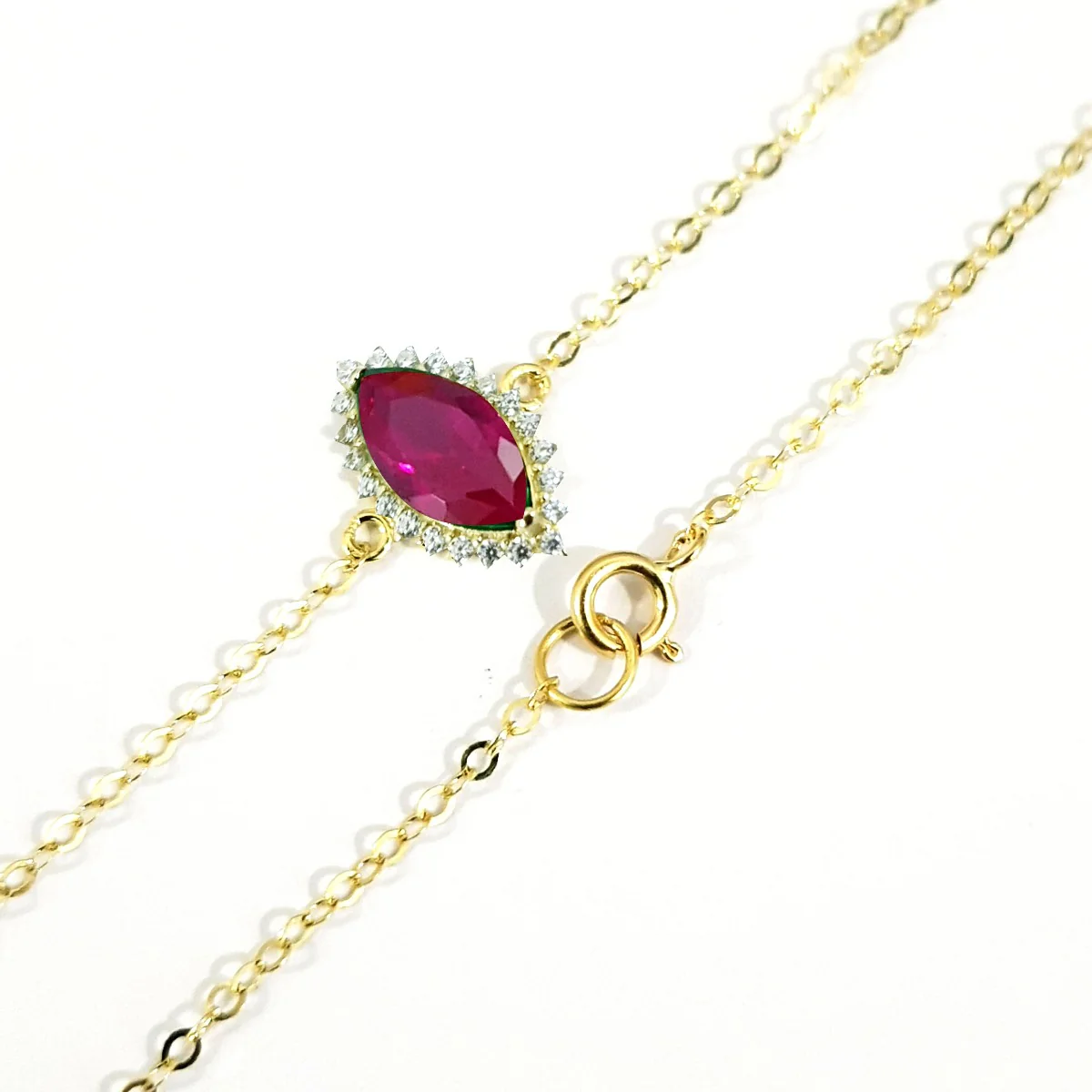 18K Pure Gold Pink Stone Bracelet - Image 4