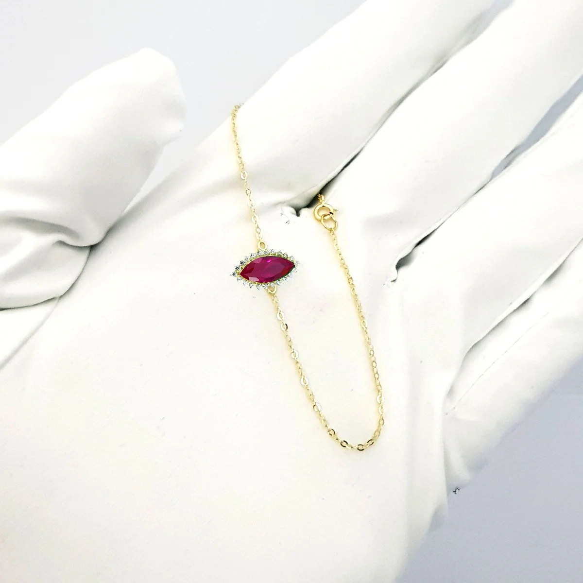 18K Pure Gold Pink Stone Bracelet - Image 5