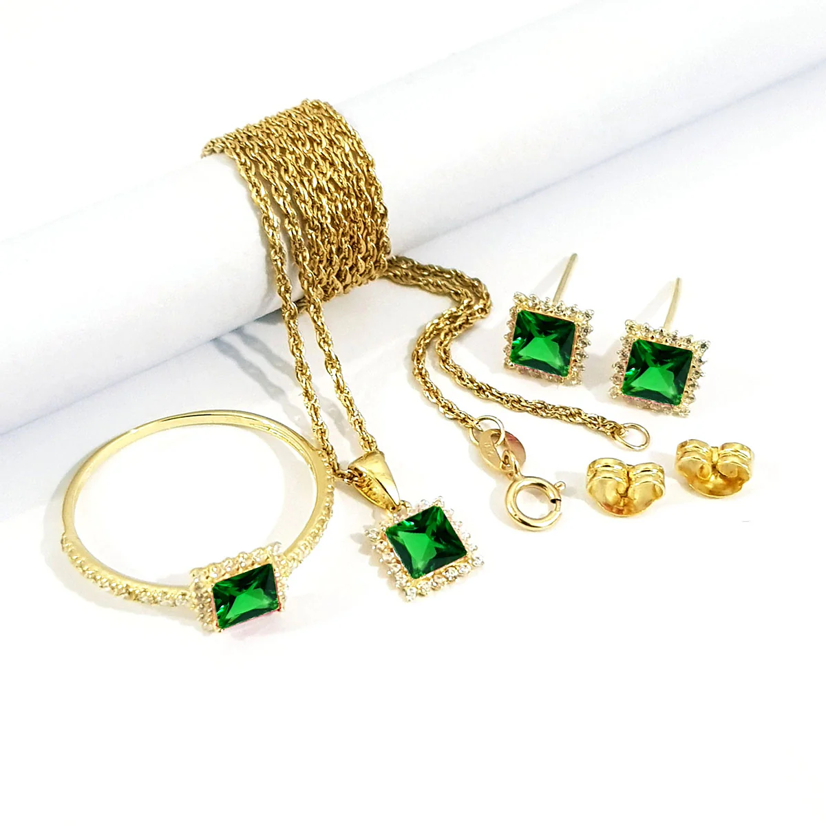 18K Pure Gold Stone Jewelry Set - Image 3