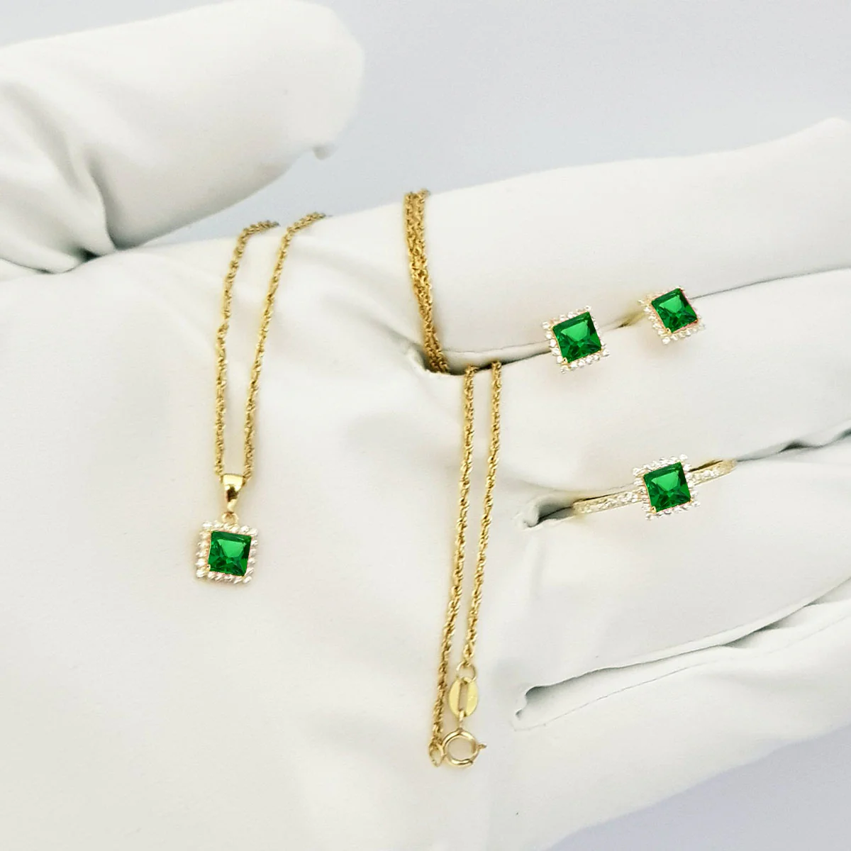18K Pure Gold Stone Jewelry Set - Image 4