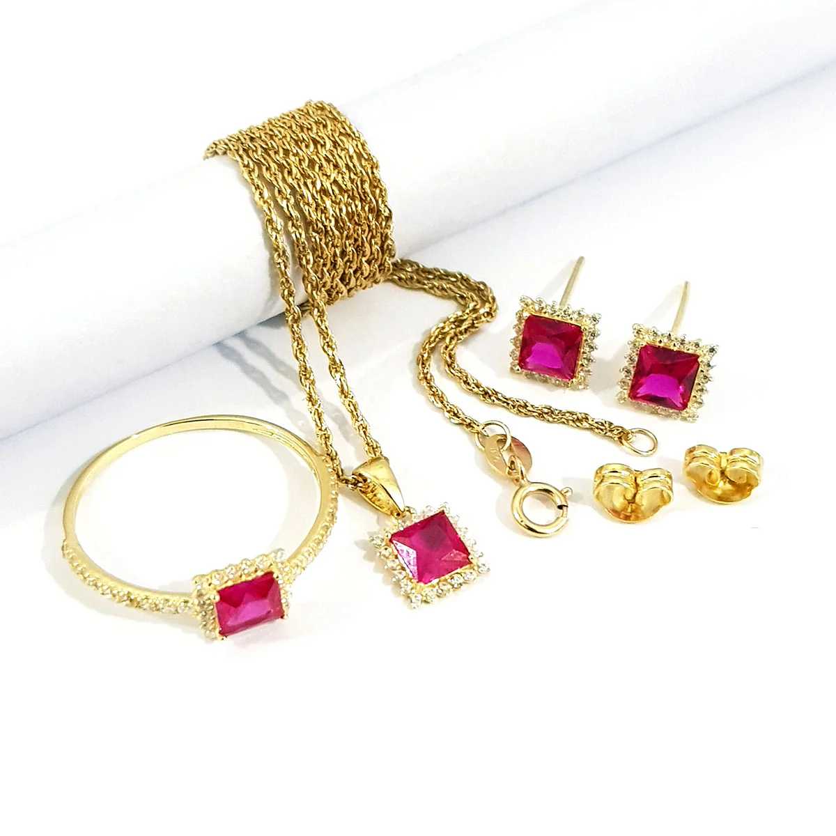 18K Pure Gold Stone Jewelry Set - Image 3